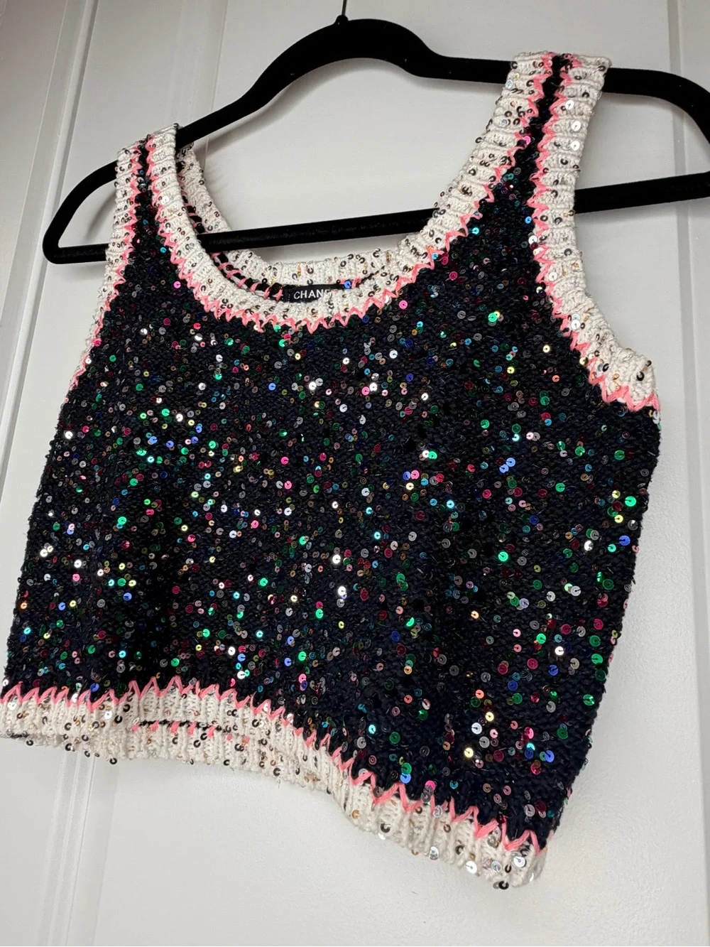Chanel Sequin Knit Tank Top Black Multicolor CC Size 40 XS S